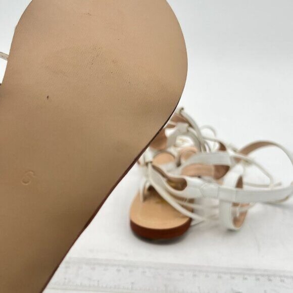 YDN White Sexy Knee High Lace up Flats Fringe Low Heel Gladiator Strap Sandals - Picture 6 of 8